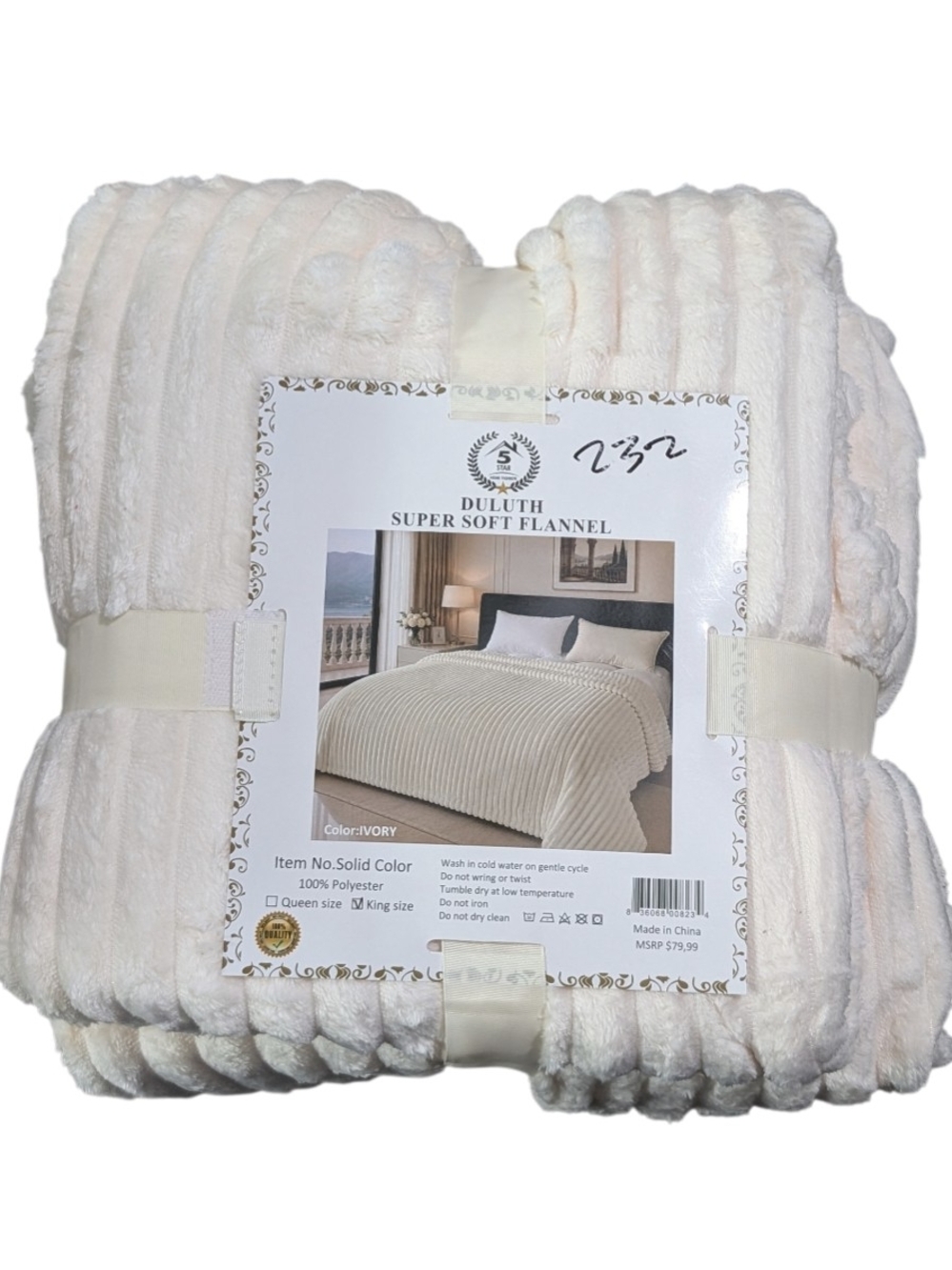 Super Soft Flannel Ivory Bed Throw King Size